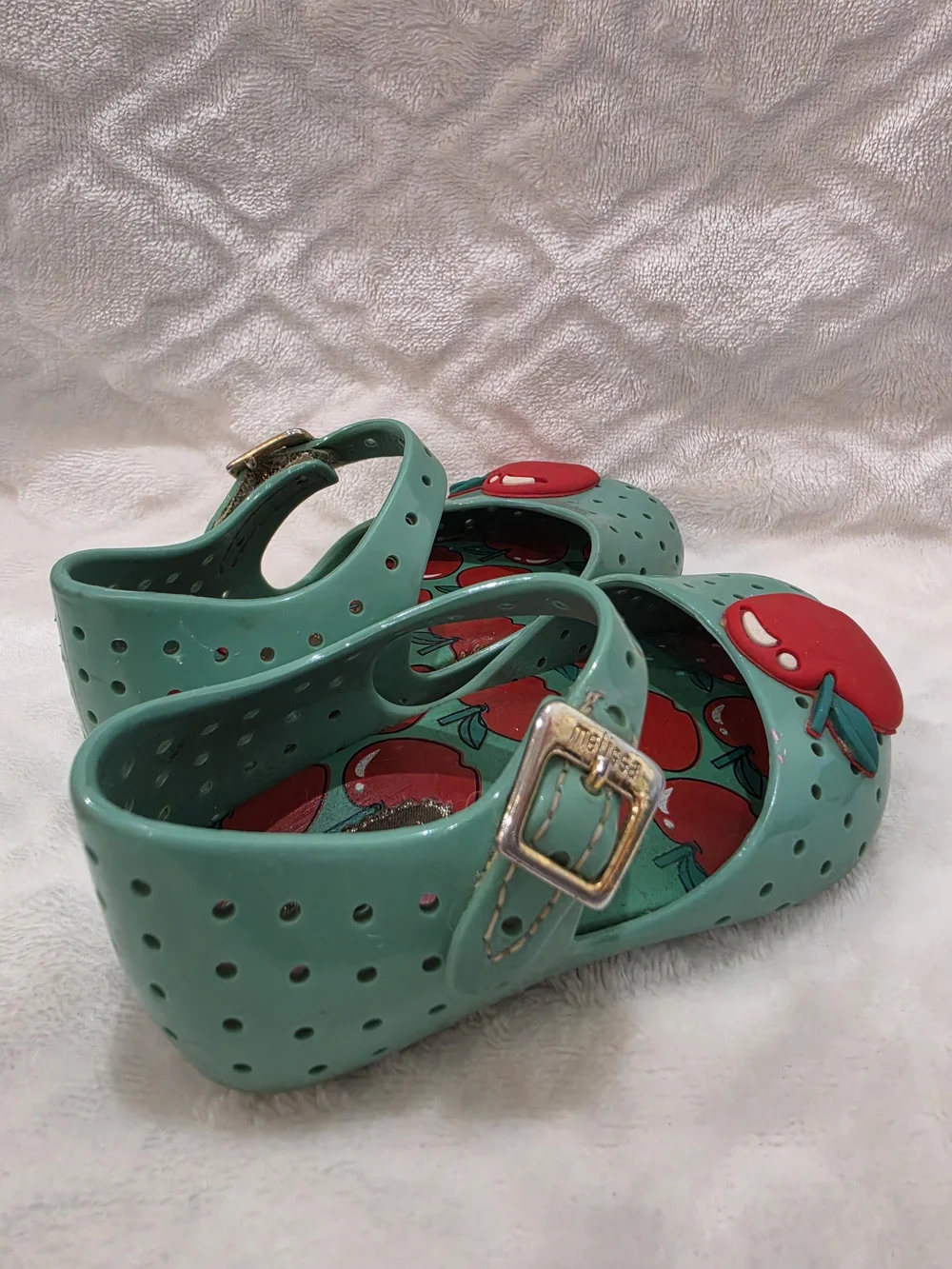 Mini Melissa Kids Sz 6 Toddler. Mint Green Apple Jelly Sandals. Pre-loved.
